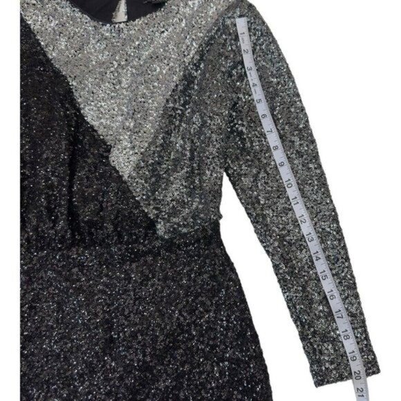 Express Women XS Colorblock Long Sleeves Black Silver Sequin PartyCocktail Dress - Picture 6 of 11